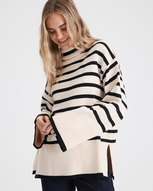 HUDSON STRIPED KNIT - VANILLA & BLACK