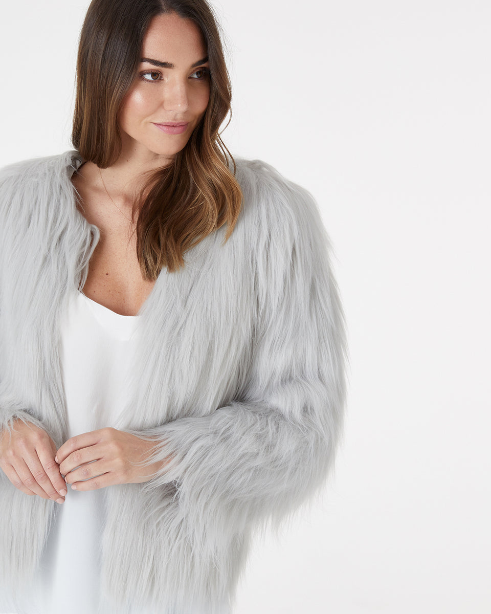 MARMONT FAUX FUR JACKET - LIGHT GREY – EVERLY COLLECTIVE