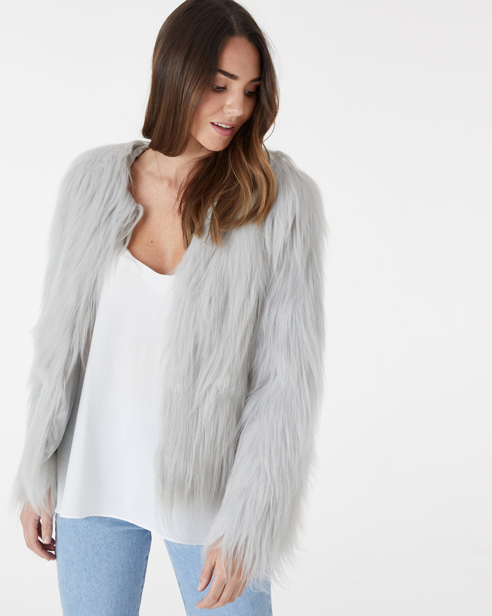 MARMONT FAUX FUR JACKET - LIGHT GREY – EVERLY COLLECTIVE