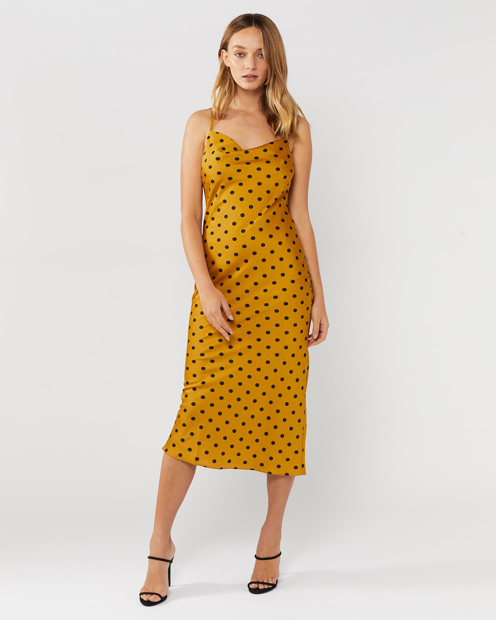 SMALL TALK SLIP DRESS - GOLD SPOT EVERLY COLLECTIVE SMALL TALK SLIP DRESS - GOLD SPOT EVERLY COLLECTIVE