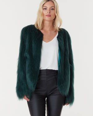 MARMONT FAUX FUR JACKET - FOREST GREEN